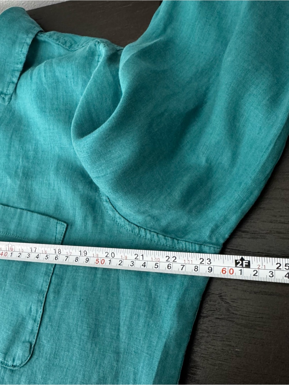 Sigrid Olsen 100% Linen Roll-Tab Sleeve Button-Down Tunic Shirt Teal Green L - Picture 7 of 7